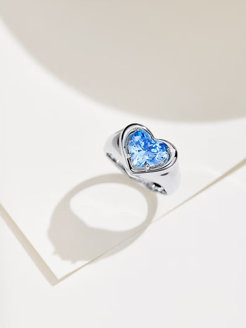 3Ct Heart Cut Blue Topaz Heart Women's Engagement Ring