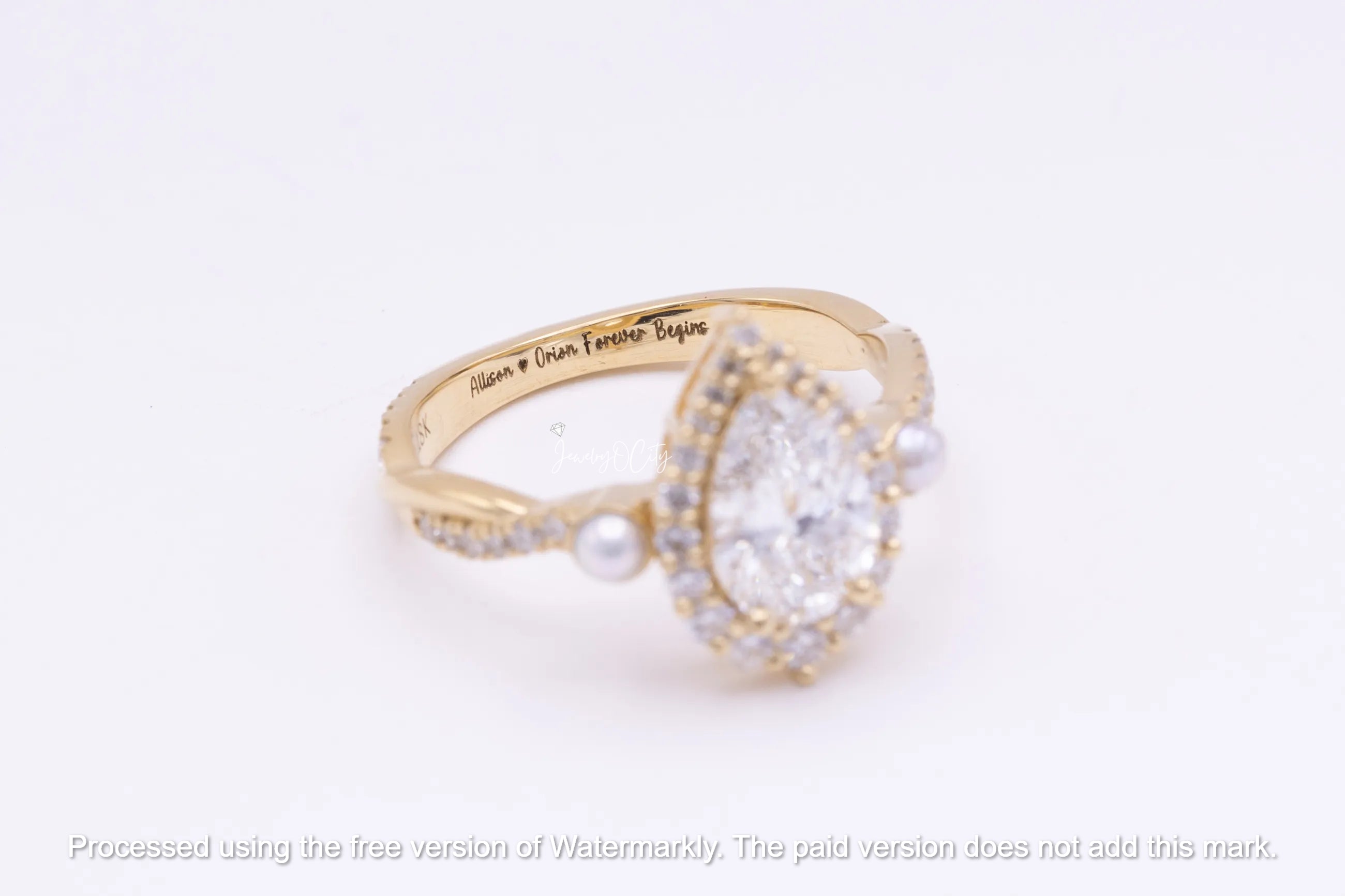 2.50Ct Pear Cut Diamond & Pearl Halo Engagement Ring For Her