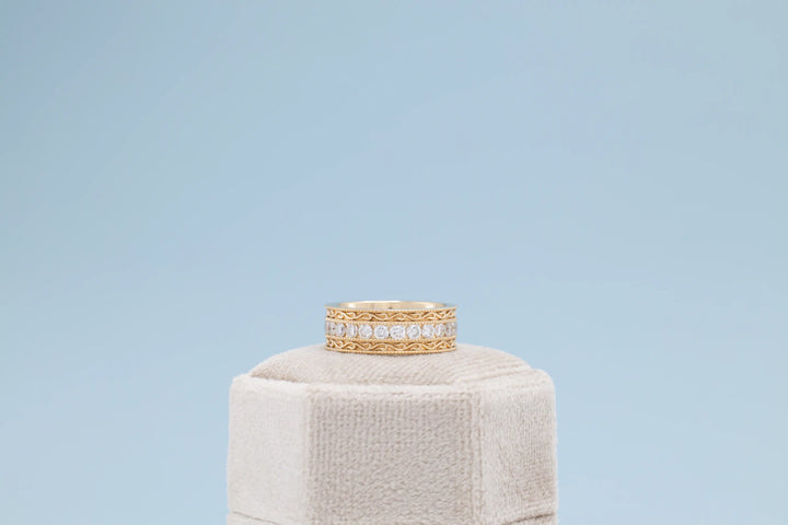 Unisex Golden Scroll Moissanite Eternity Band