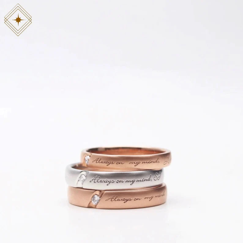 2.50Ct Round Cut Solitaire VVS1 Diamond Couple Engravable Bands