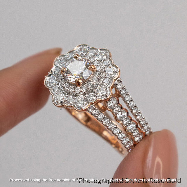 3.16Ct Round Cut Diamond Flower Double Halo Anniversary Trio Ring Set