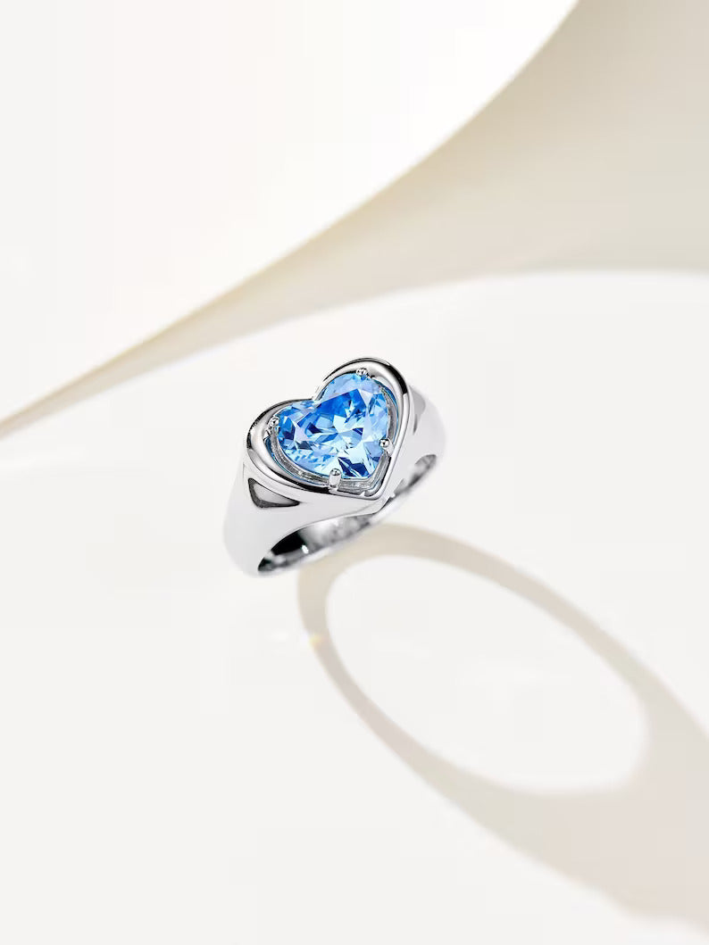 3Ct Heart Cut Blue Topaz Heart Women's Engagement Ring