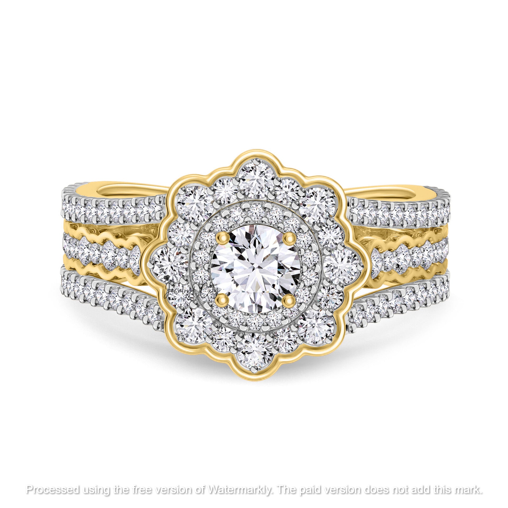 3.16Ct Round Cut Diamond Flower Double Halo Anniversary Trio Ring Set