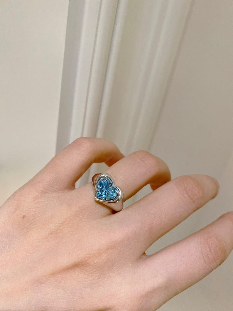3Ct Heart Cut Blue Topaz Heart Women's Engagement Ring
