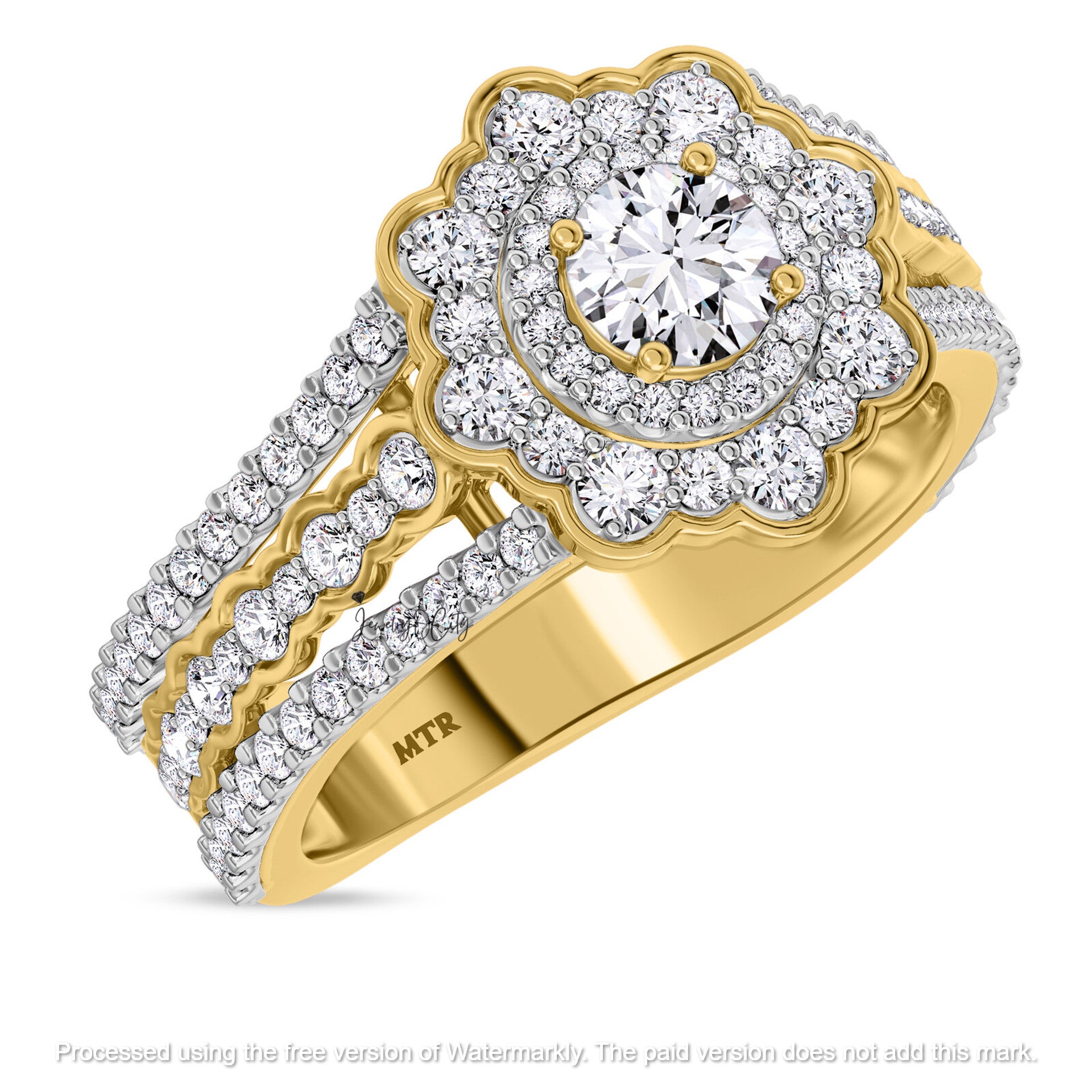 3.16Ct Round Cut Diamond Flower Double Halo Anniversary Trio Ring Set