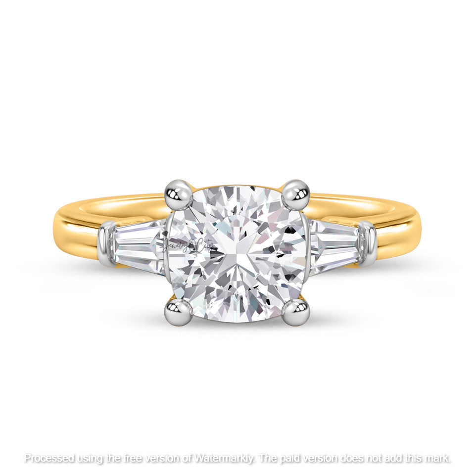 2.10Ct Cushion & Baguette Diamond Wedding Trio Ring Set