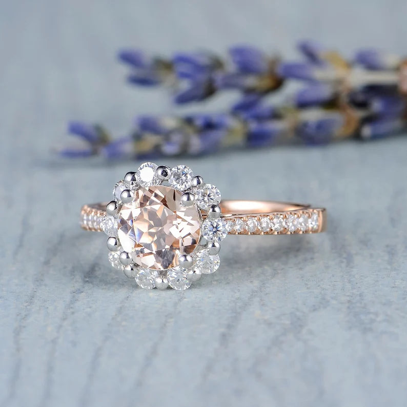 2.50Ct Round Cut Peach Morganite Halo Engagement Ring For Her
