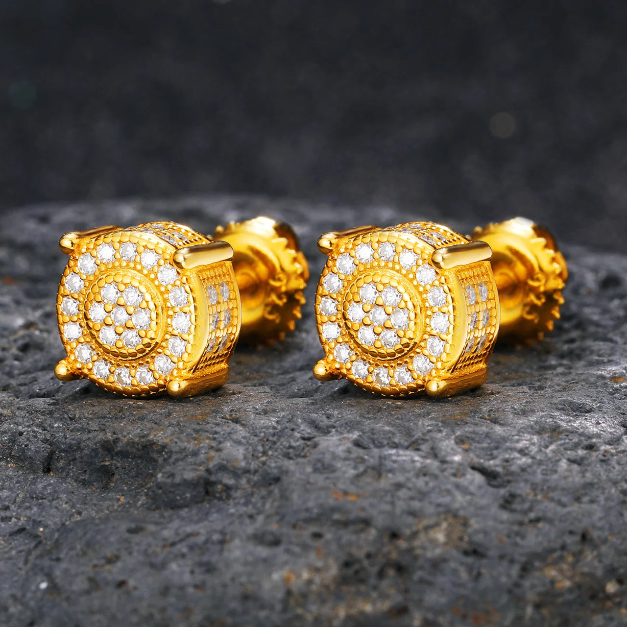 Men's Women's 14K Finish 3Ct Round Cut VVS1  Diamond Cluster Stud Earrings