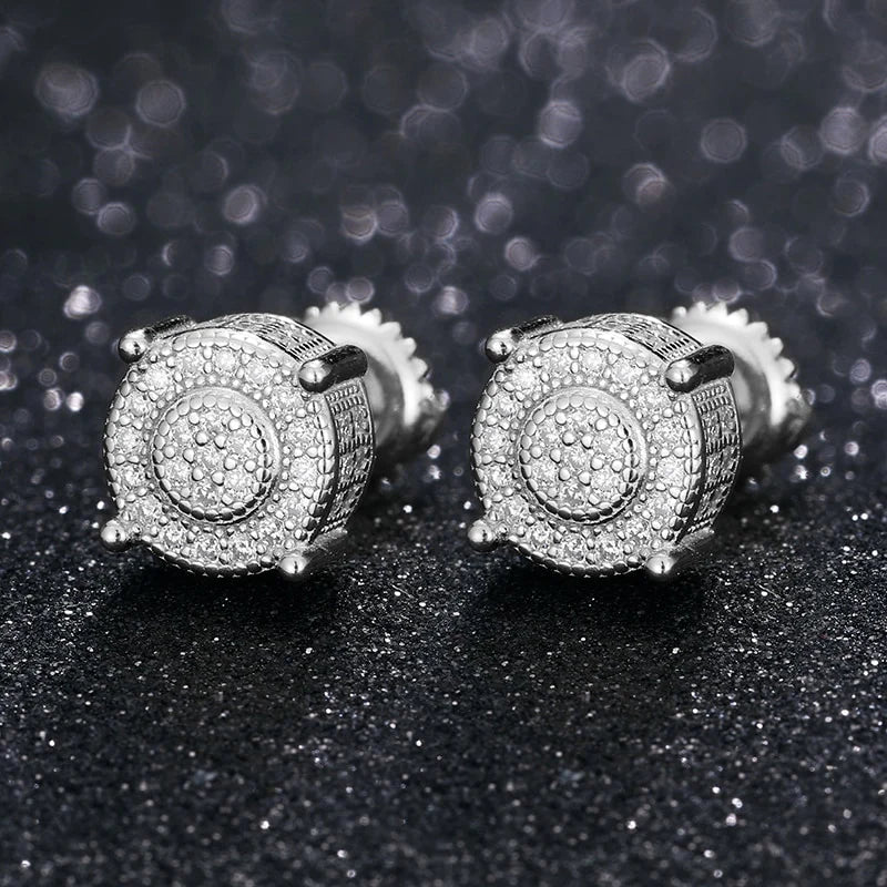 Men's Women's 14K Finish 3Ct Round Cut VVS1  Diamond Cluster Stud Earrings