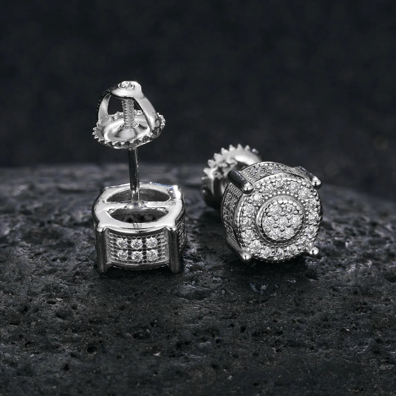 Men's Women's 14K Finish 3Ct Round Cut VVS1  Diamond Cluster Stud Earrings