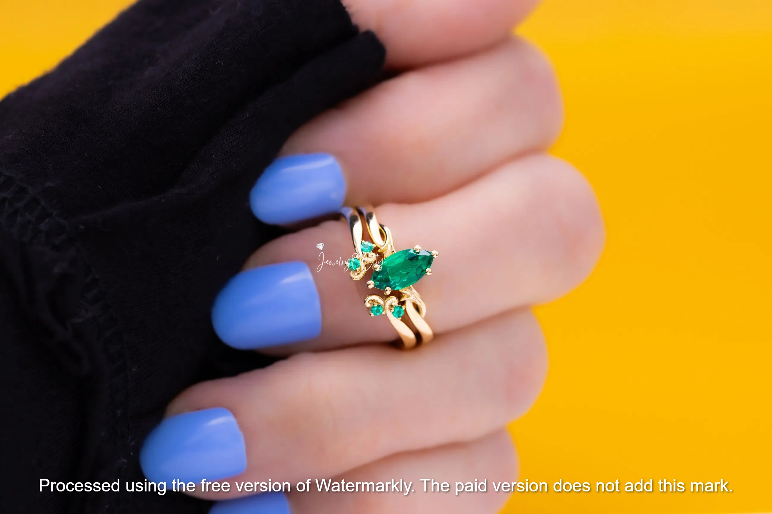 2.60Ct Marquise Cut Green Emerald Leaf Bridal Ring Set