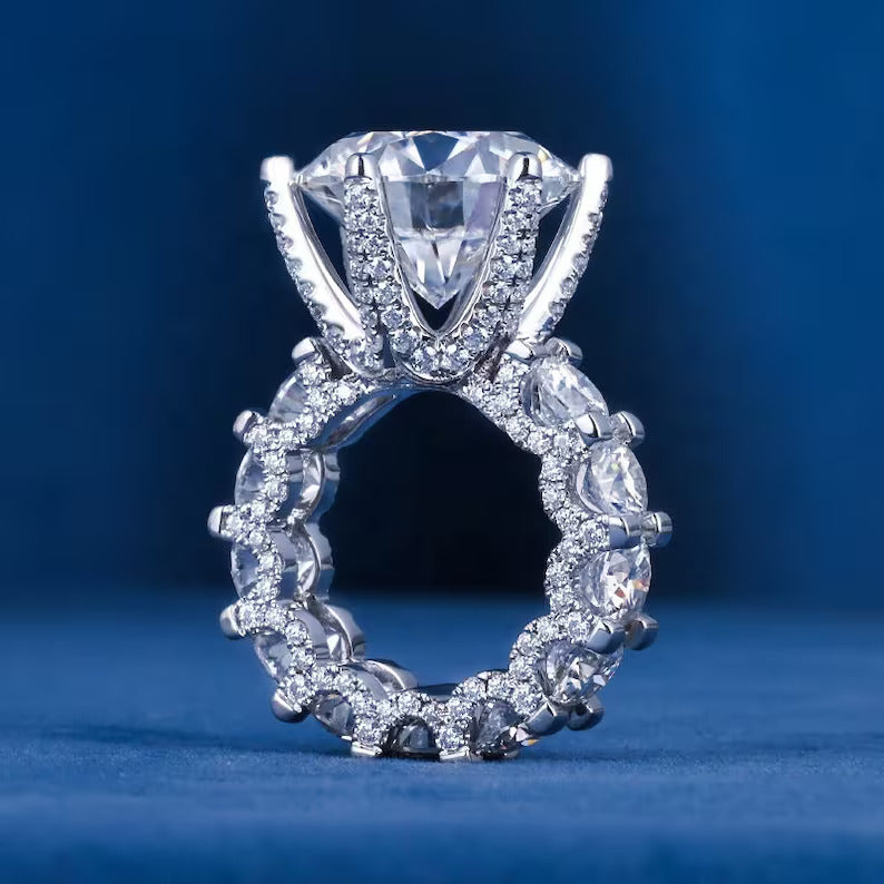 4Ct Round Cut Pave Halo Round Cut VVS1 Diamond Engagement Ring