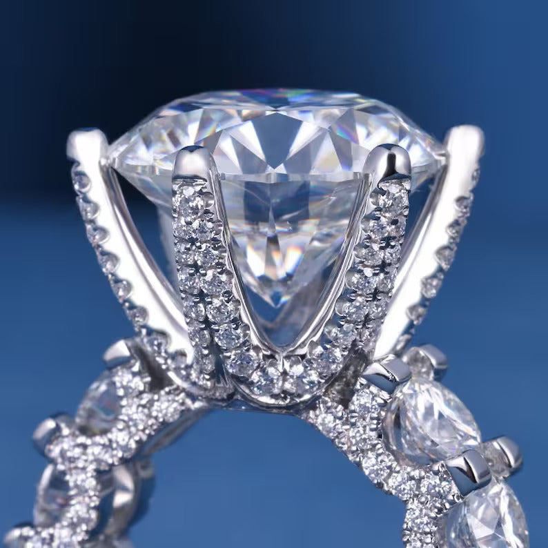 4Ct Round Cut Pave Halo Round Cut VVS1 Diamond Engagement Ring