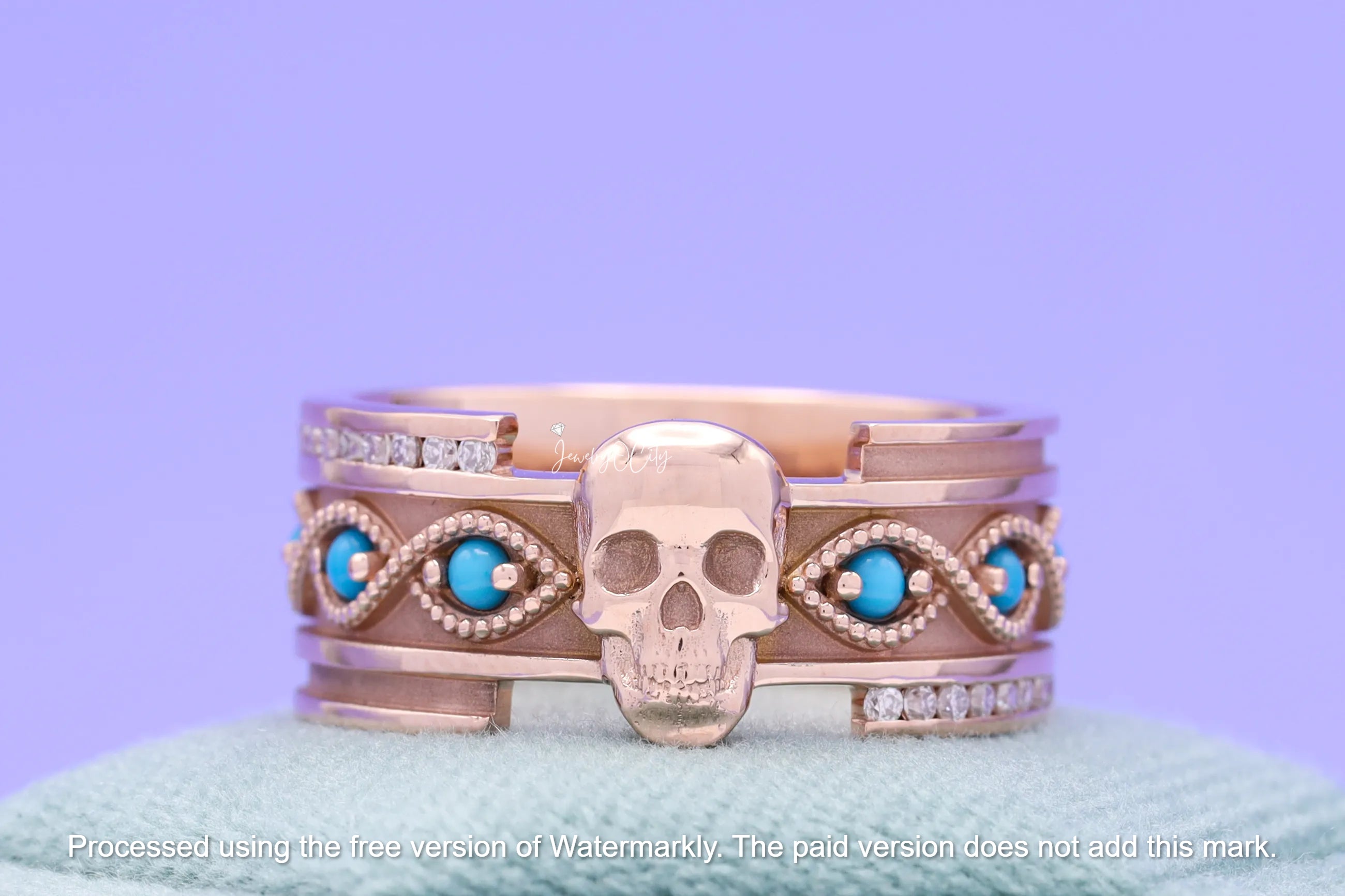 2.50Ct Round Cut Turquoise Men's Skull Band