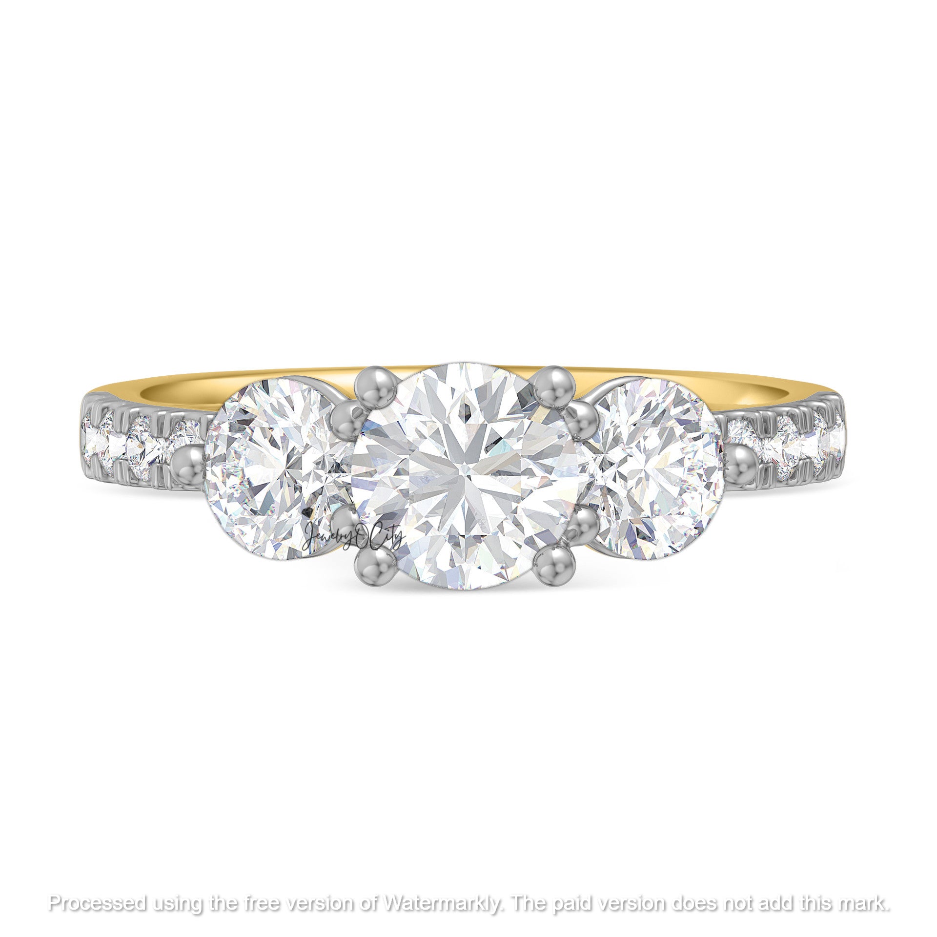 3.10Ct Round Cut Diamond Three Stone Engagement & Wedding Trio Ring Set