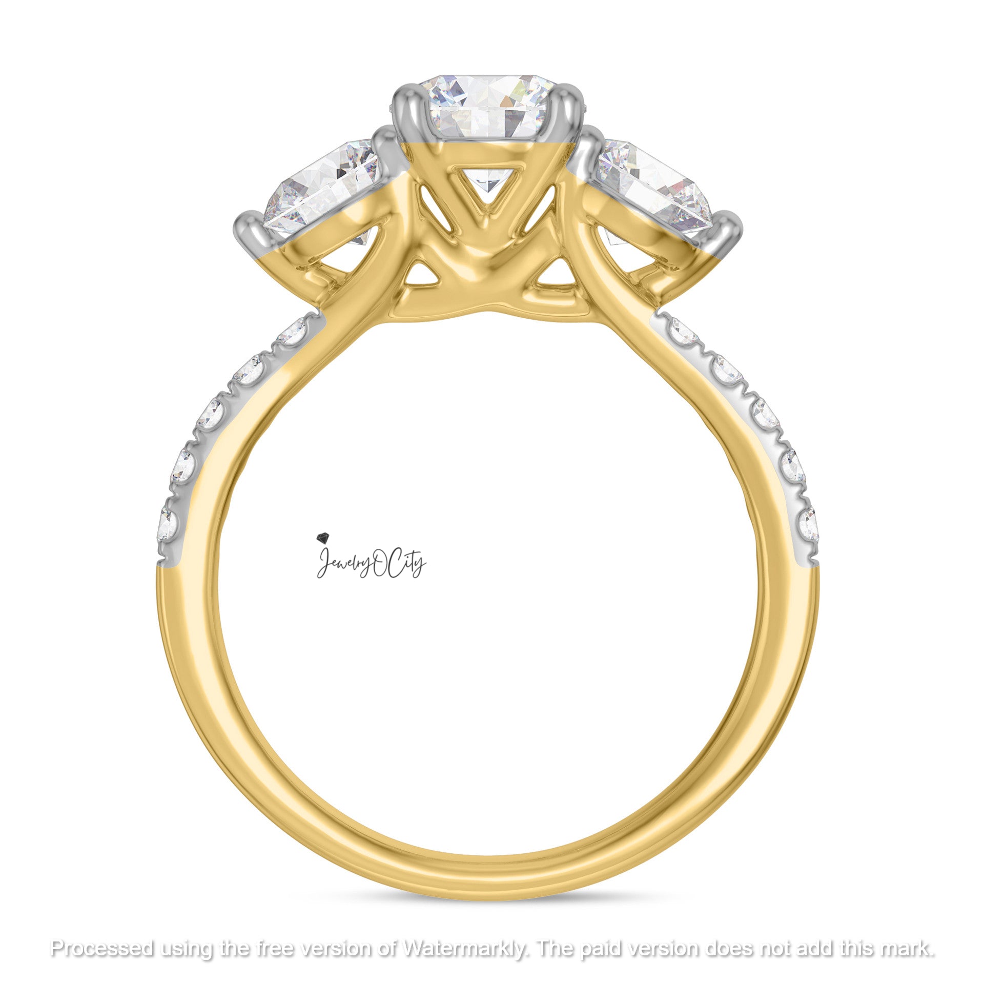 3.10Ct Round Cut Diamond Three Stone Engagement & Wedding Trio Ring Set