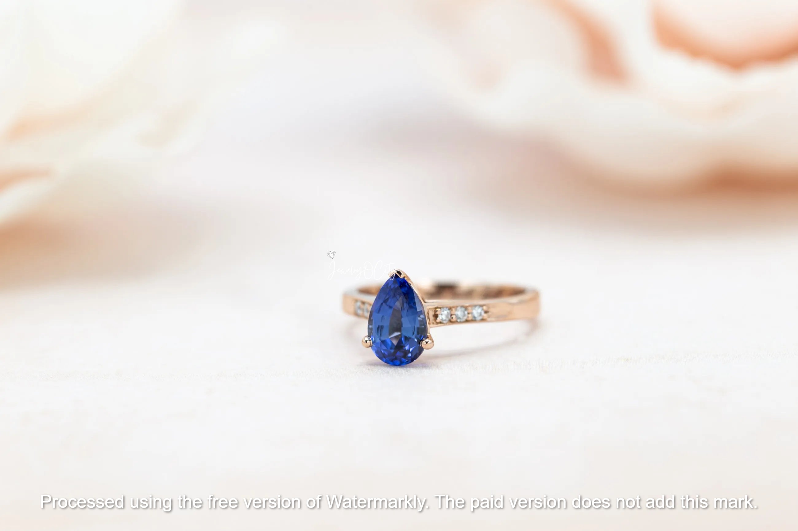 2.50Ct Pear Cut Blue Sapphire & Diamond Solitaire Accent Ring