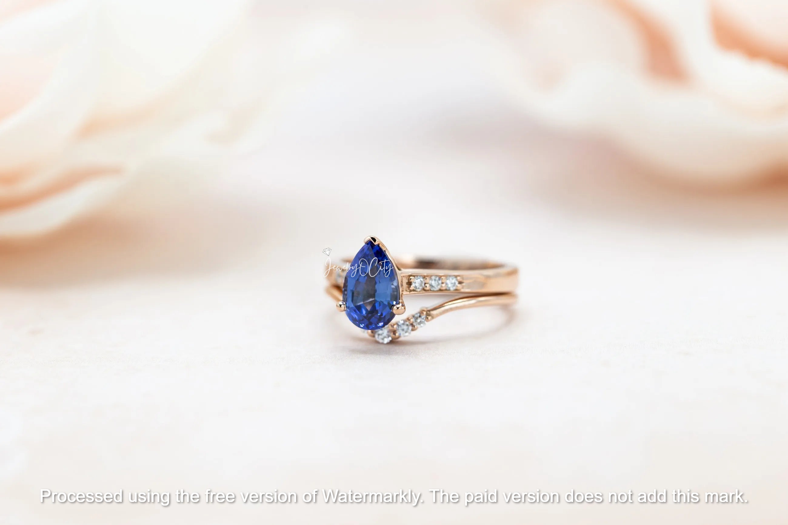 2.50Ct Pear Cut Blue Sapphire & Diamond Solitaire Accent Ring