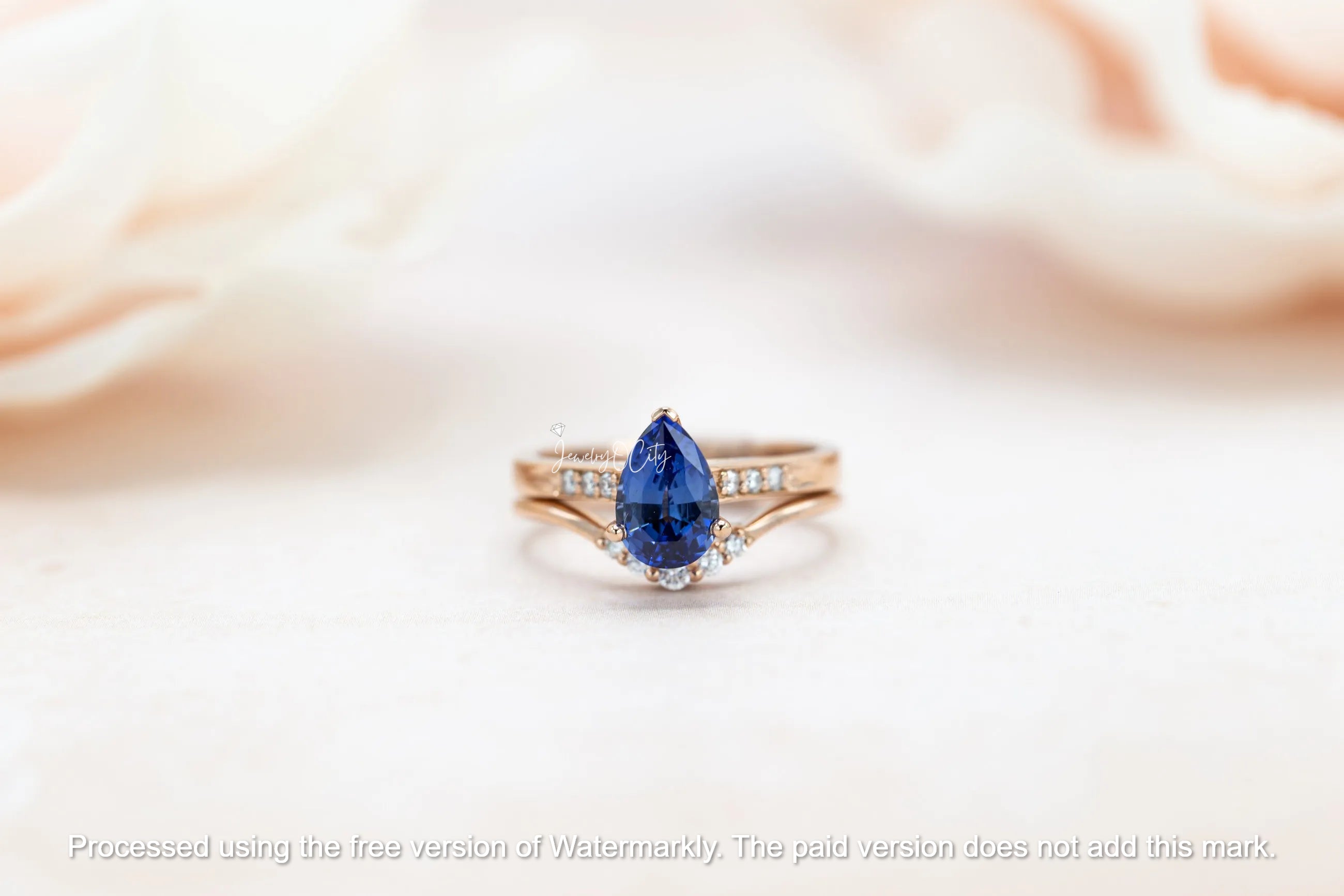 2.50Ct Pear Cut Blue Sapphire & Diamond Solitaire Accent Ring