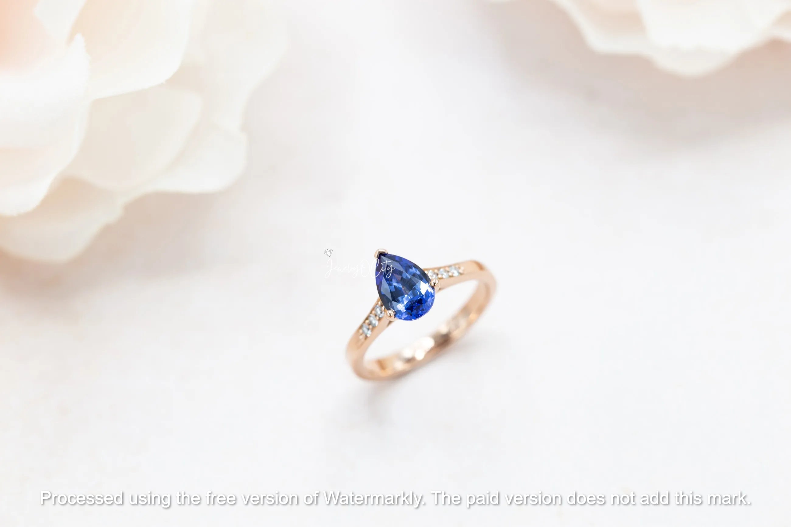 2.50Ct Pear Cut Blue Sapphire & Diamond Solitaire Accent Ring