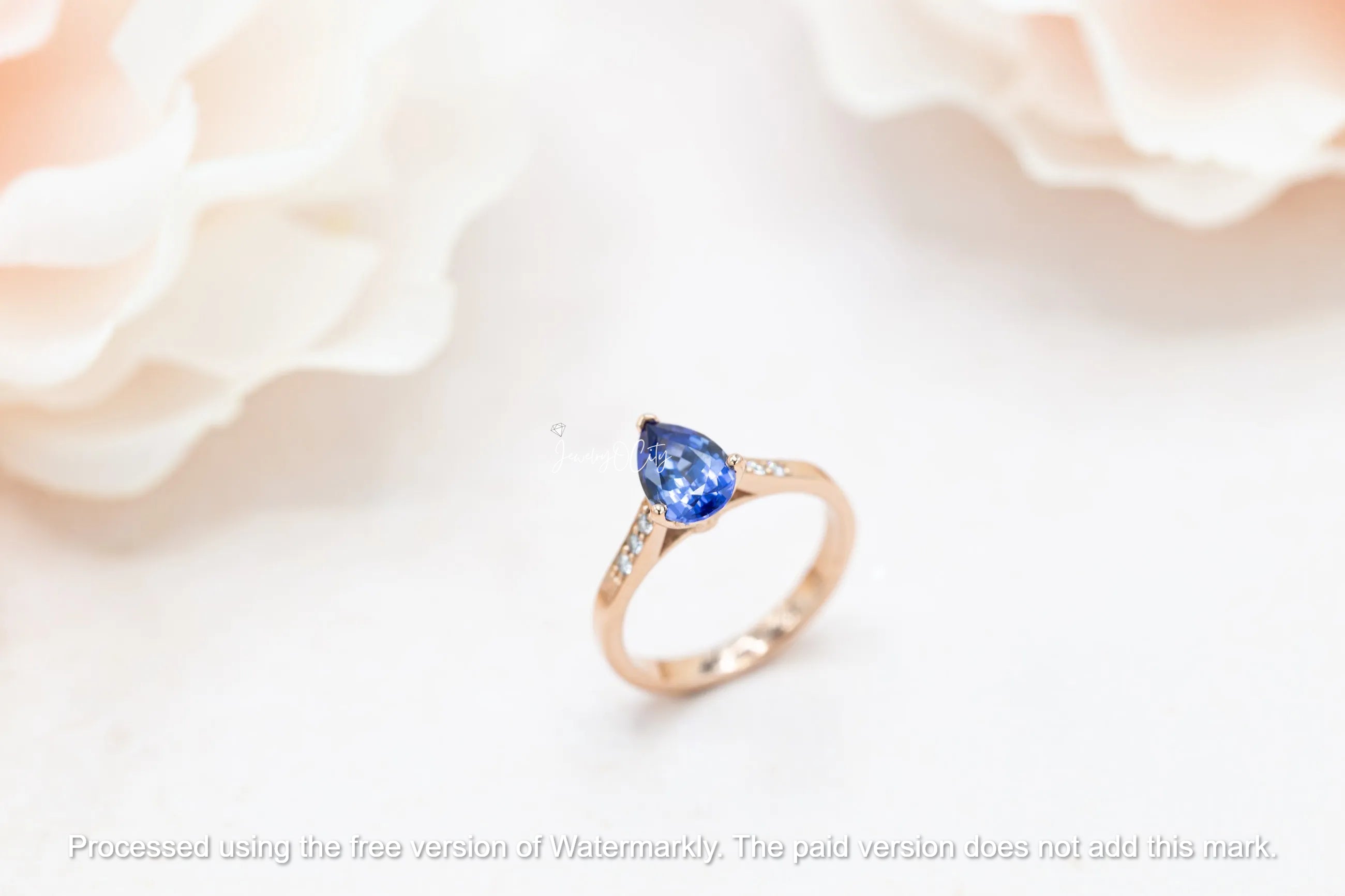 2.50Ct Pear Cut Blue Sapphire & Diamond Solitaire Accent Ring