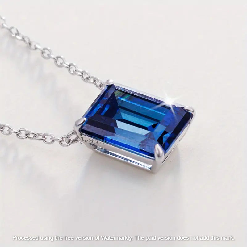2.10Ct Emerald Cut Blue Sapphire/ Green Emerald Solitaire Pendant For Her
