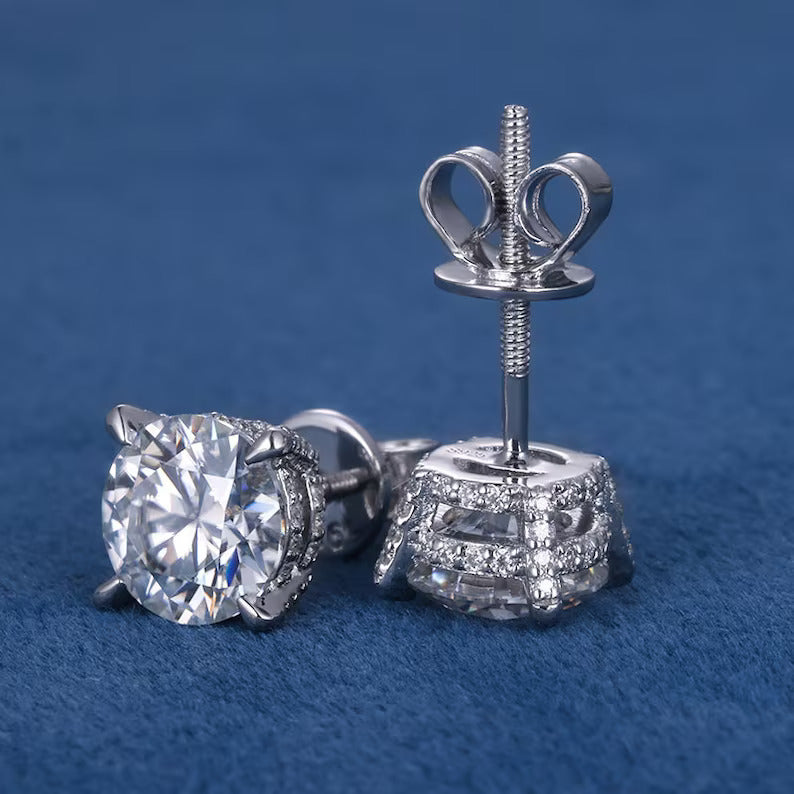 4Ct Round Cut Pave Moissanite FL/D Stud Earrings $895