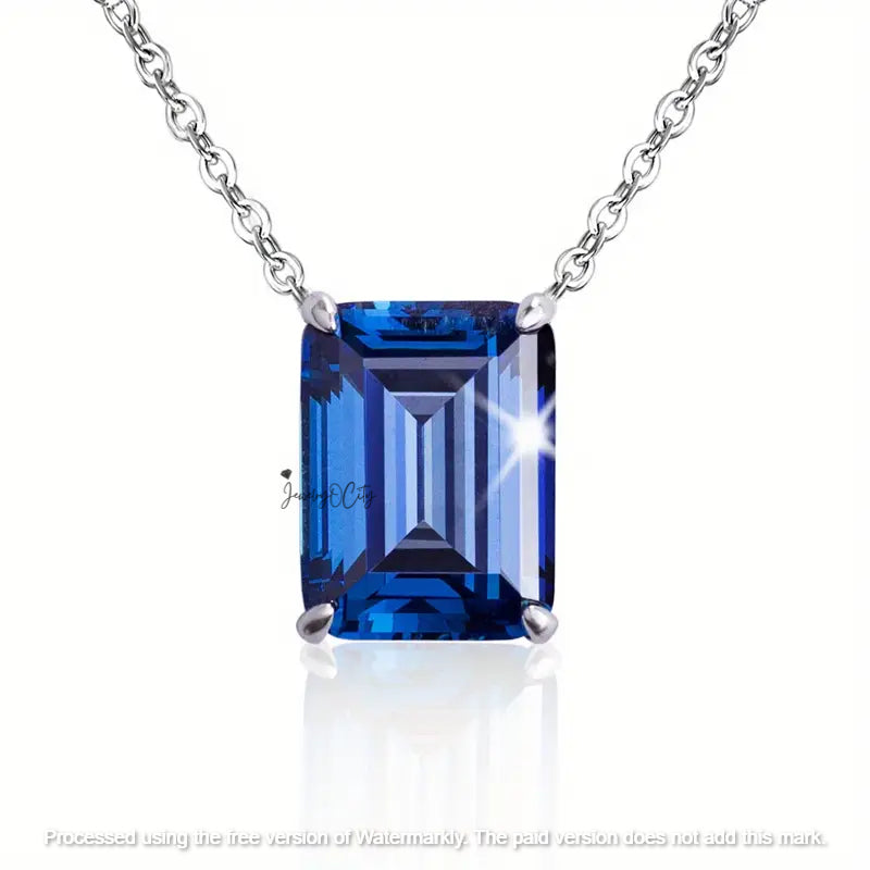 2.10Ct Emerald Cut Blue Sapphire/ Green Emerald Solitaire Pendant For Her