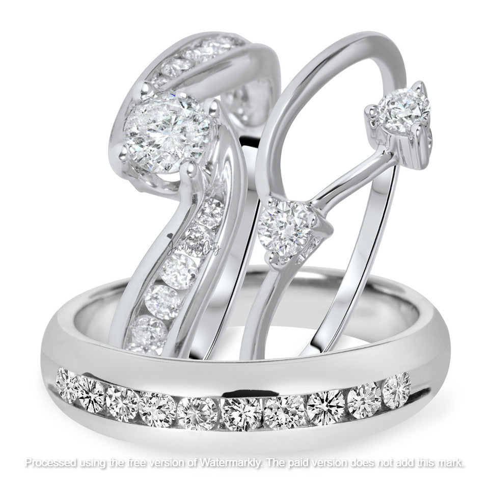 2.30Ct Diamond Half Twisted Wedding Trio Ring Set