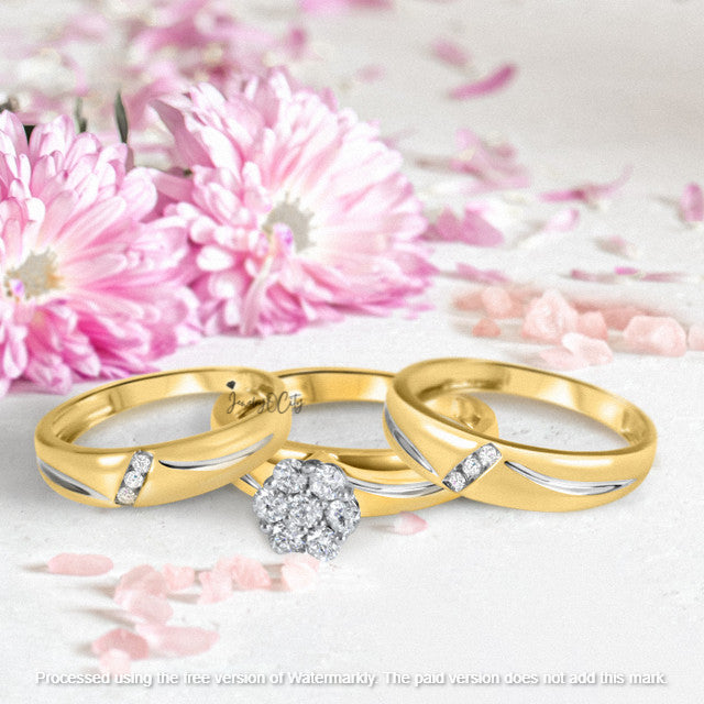 2.40Ct Round Cut Diamond Cluster Engagement & Wedding Trio Ring Set