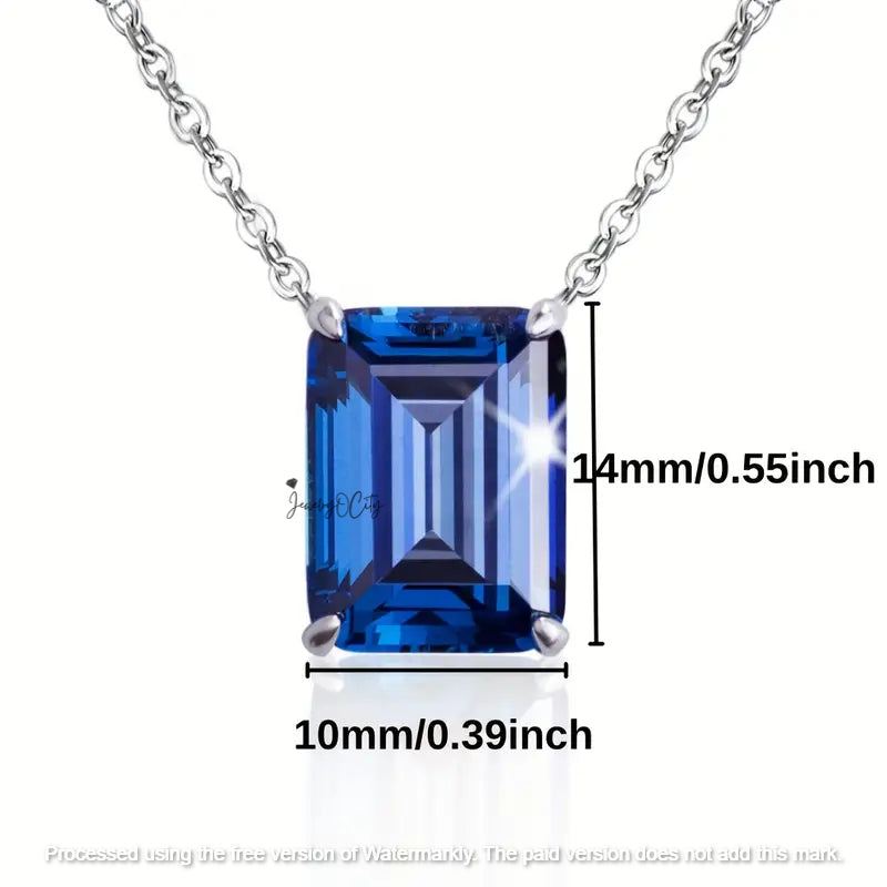 2.10Ct Emerald Cut Blue Sapphire/ Green Emerald Solitaire Pendant For Her