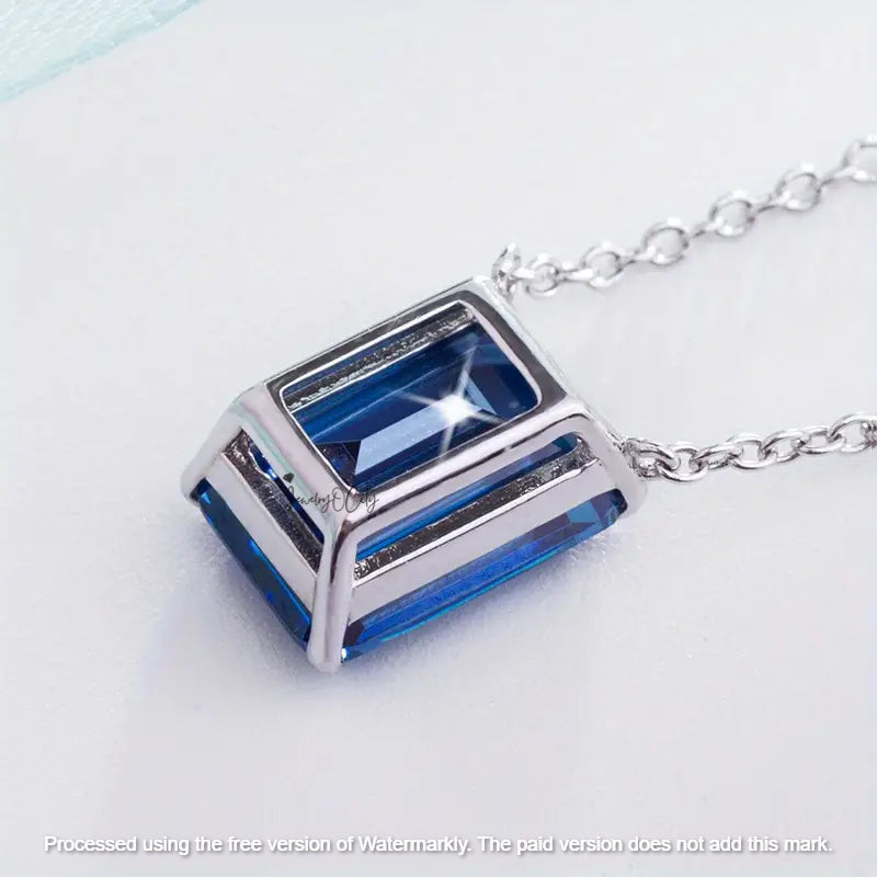 2.10Ct Emerald Cut Blue Sapphire/ Green Emerald Solitaire Pendant For Her