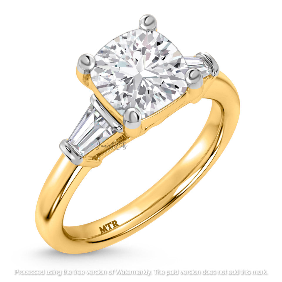2.10Ct Cushion & Baguette Diamond Wedding Trio Ring Set