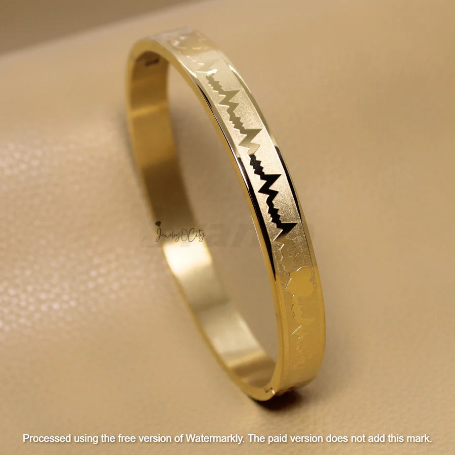 Heartbeat Lifeline Solid Gold Men's Bracelet Bangle