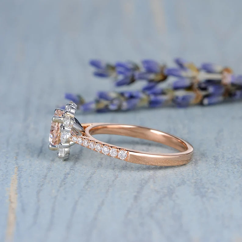2.50Ct Round Cut Peach Morganite Halo Engagement Ring For Her