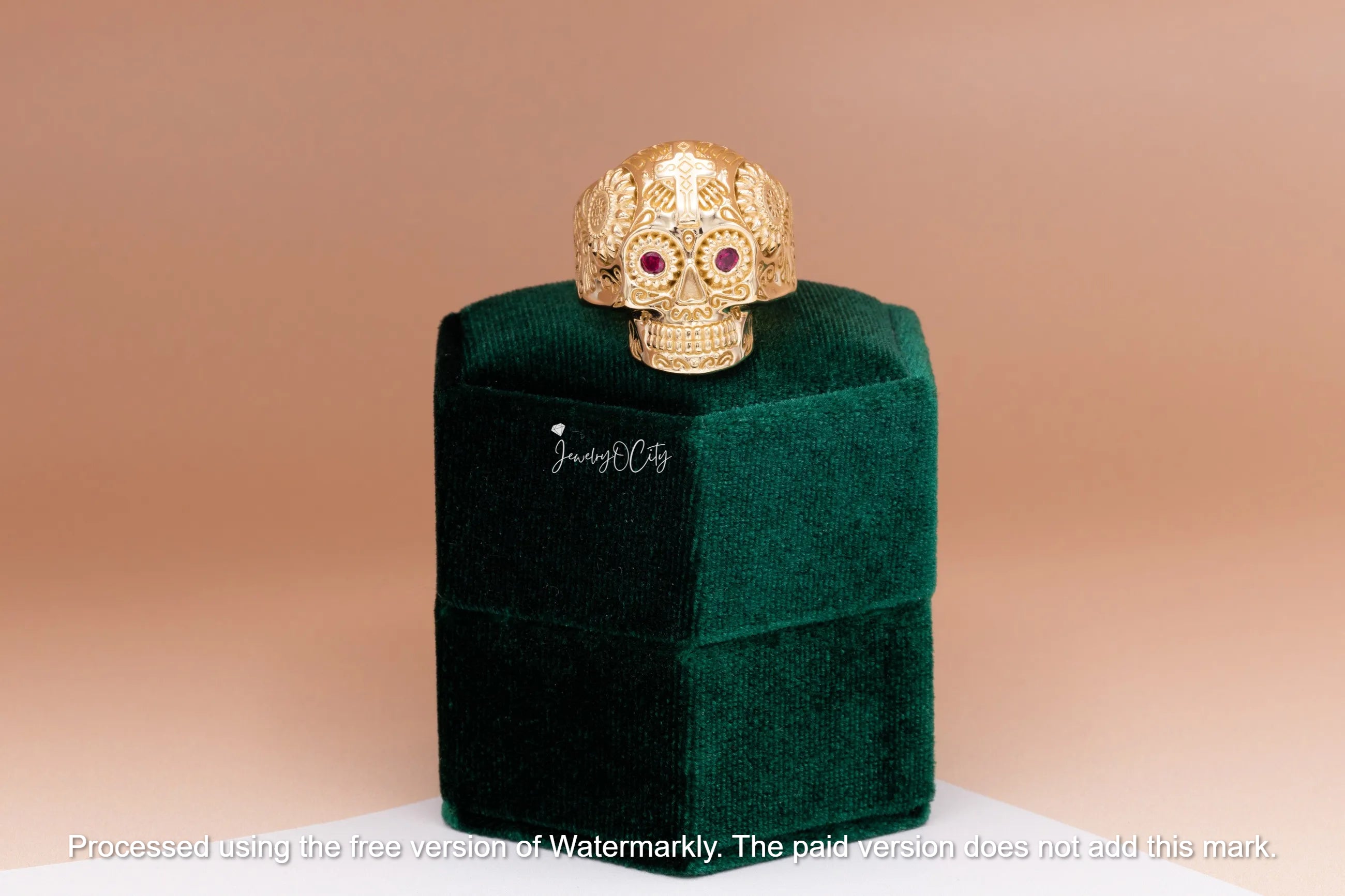 2Ct Round Cut Red Ruby Eyes Skull Shape Men's Solid Band