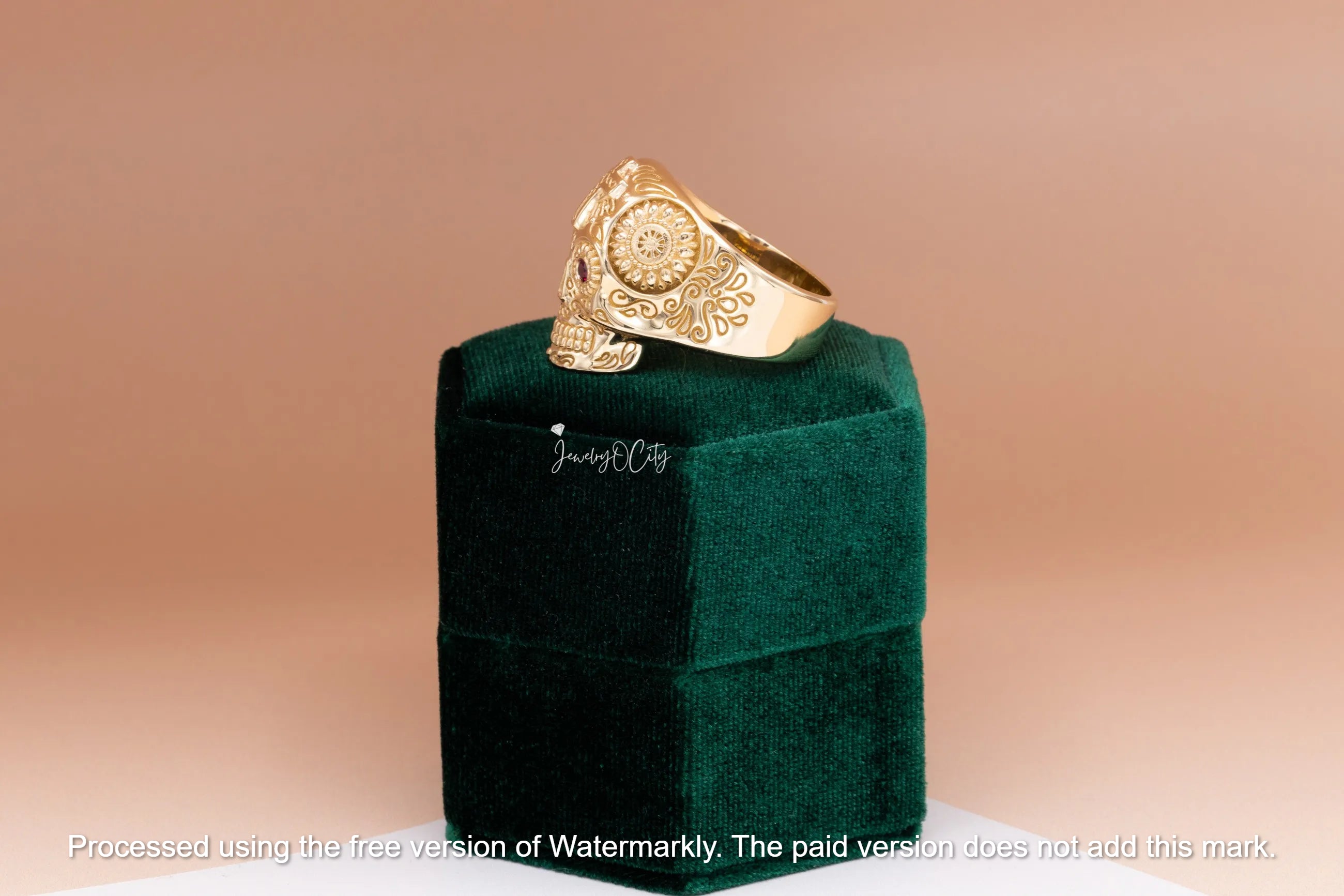 2Ct Round Cut Red Ruby Eyes Skull Shape Men's Solid Band