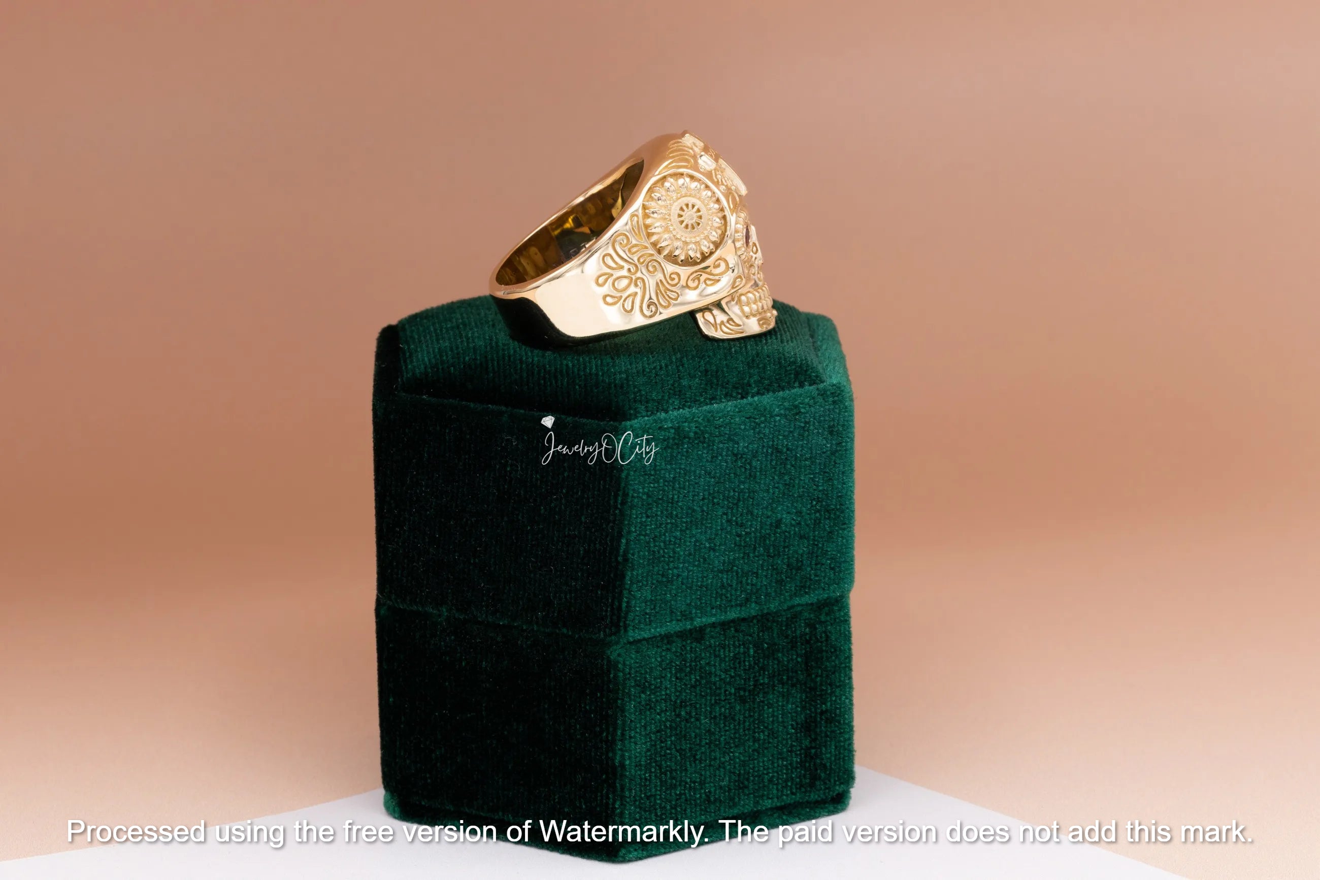 2Ct Round Cut Red Ruby Eyes Skull Shape Men's Solid Band