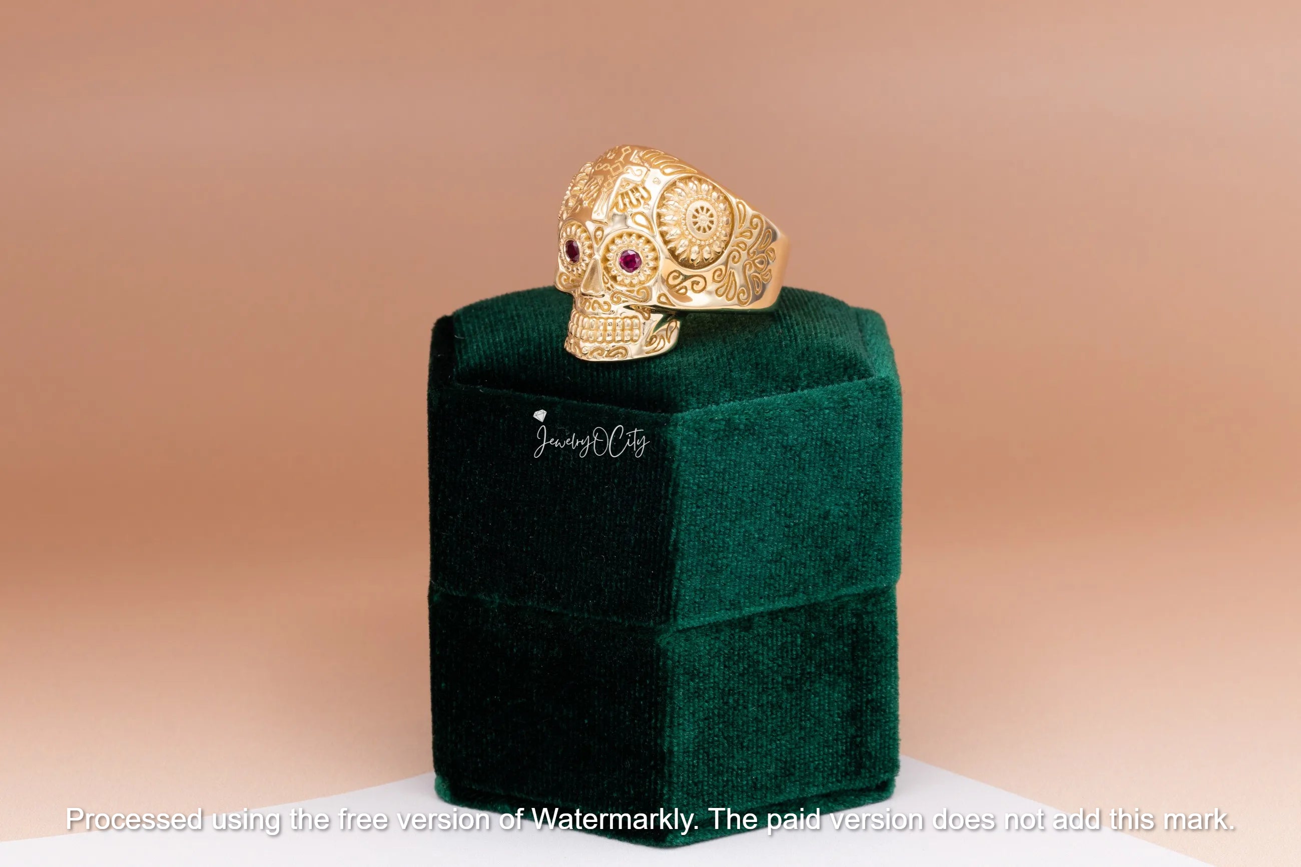 2Ct Round Cut Red Ruby Eyes Skull Shape Men's Solid Band