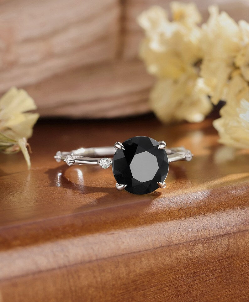 3.50Ct Round Cut AAA Black Diamond Solitaire Engagement Ring