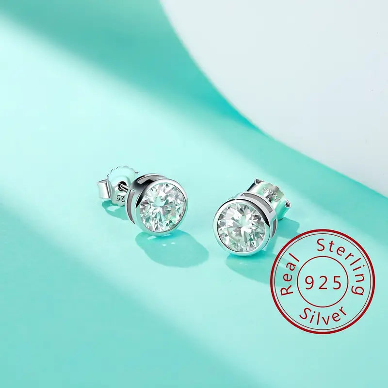 2.50Ct Round Cut Diamond Solitaire Bezel Stud Earrings