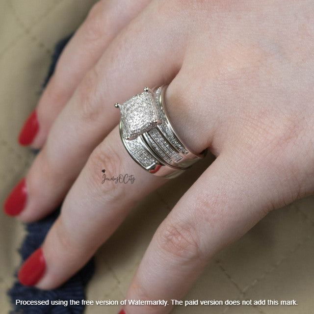 4Ct Round Cut Diamond Cluster Channel Set Wedding Trio Ring Set