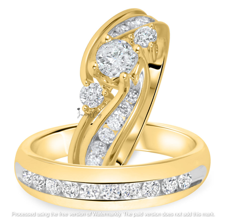 2.30Ct Diamond Half Twisted Wedding Trio Ring Set