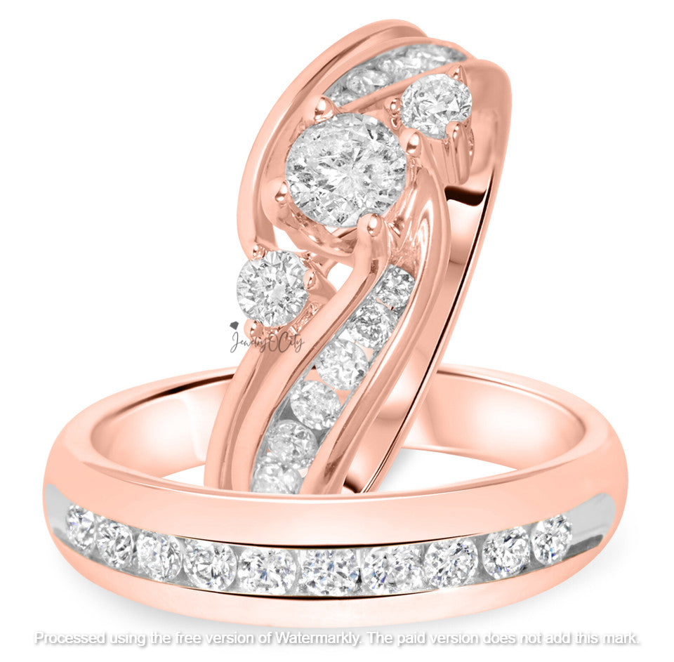 2.30Ct Diamond Half Twisted Wedding Trio Ring Set