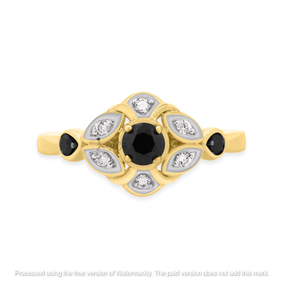 2.10Ct Black Diamond Leaf Wedding Trio Ring Set