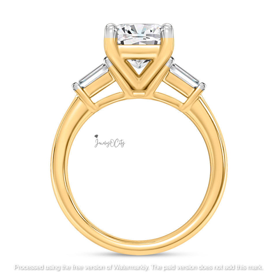 2.10Ct Cushion & Baguette Diamond Wedding Trio Ring Set