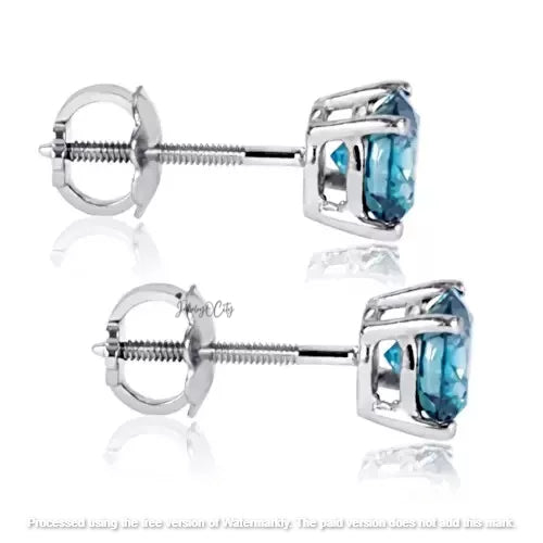 2.10Ct Round Cut Blue Diamond Solitaire Stud Earrings For Her