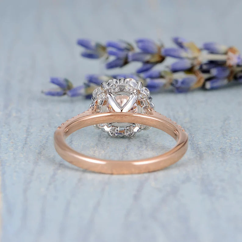 2.50Ct Round Cut Peach Morganite Halo Engagement Ring For Her