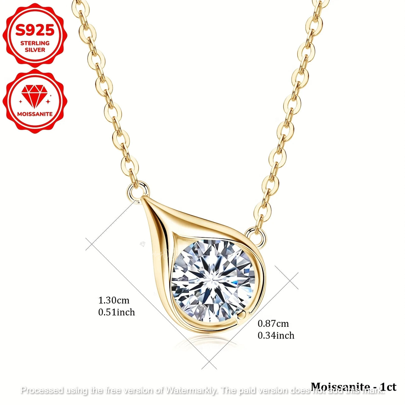 Natural 1.54Ct Round Cut Solitaire Pear Shape Moissanite Pendant For Women's