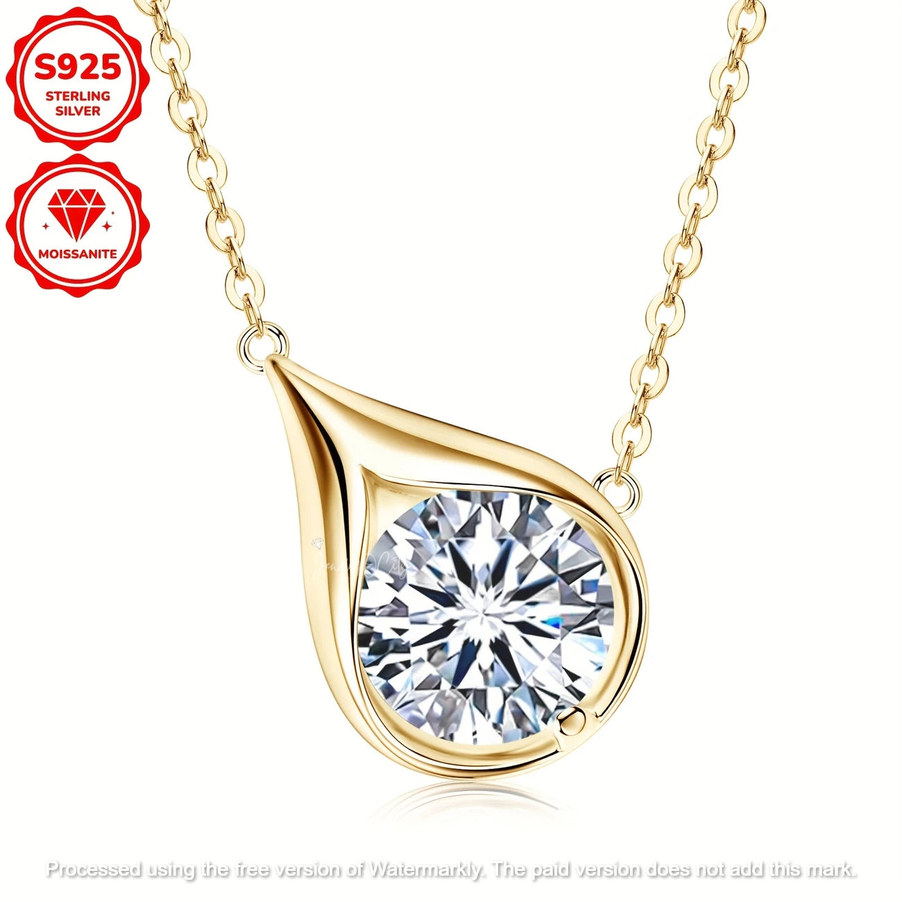 Natural 1.54Ct Round Cut Solitaire Pear Shape Moissanite Pendant For Women's